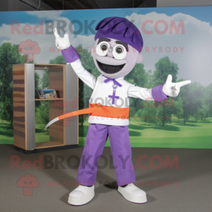 Lavender Knife Thrower mascot costume character dressed with a Polo Shirt and Ties