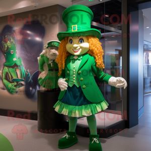 Navy Leprechaun Hat mascot costume character dressed with a Mini Skirt and Handbags
