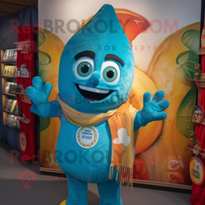 Turquoise Enchiladas mascot costume character dressed with a Jeans and Keychains