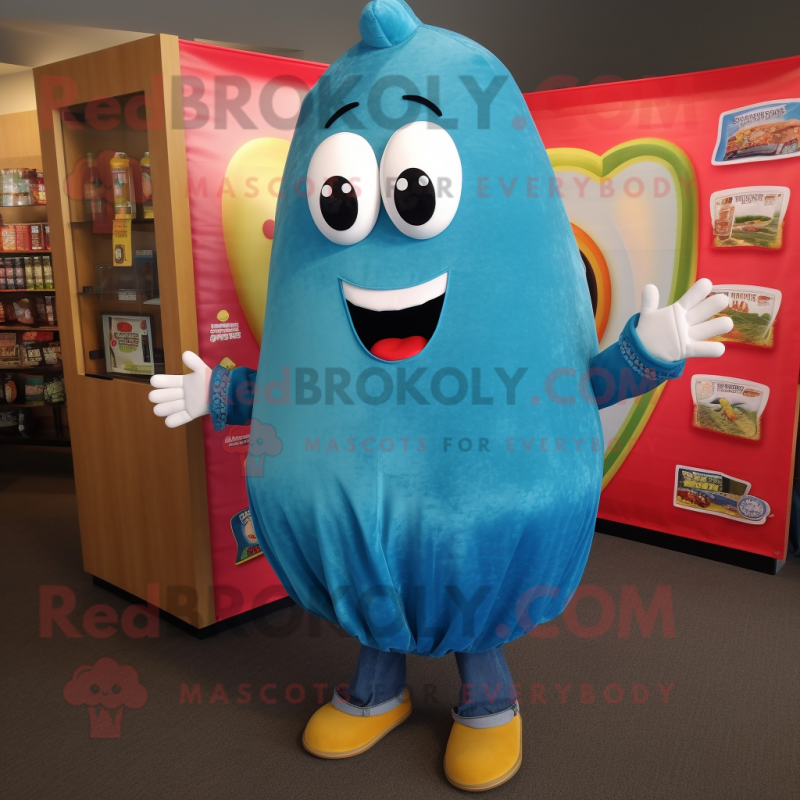 Turquoise Enchiladas mascot costume character dressed with a Jeans and Keychains Turquoise Enchiladas mascot costume character dressed with a Jeans and Keychains