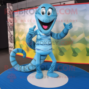 Sky Blue Anaconda mascot costume character dressed with a Skinny Jeans and Anklets