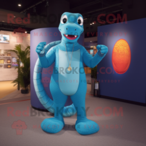 Sky Blue Anaconda mascot costume character dressed with a Skinny Jeans and Anklets