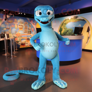 Sky Blue Anaconda mascot costume character dressed with a Skinny Jeans and Anklets