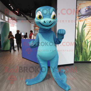 Sky Blue Anaconda mascot costume character dressed with a Skinny Jeans and Anklets