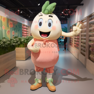Peach Radish mascot costume character dressed with a Dungarees and Anklets