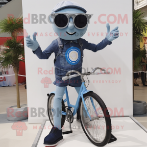 Gray Unicyclist mascot costume character dressed with a Denim Shorts and Sunglasses