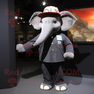 Black Elephant mascot costume character dressed with a Button-Up Shirt and Hat pins