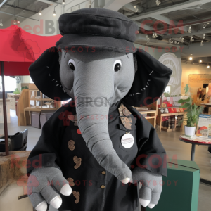 Black Elephant mascot costume character dressed with a Button-Up Shirt and Hat pins