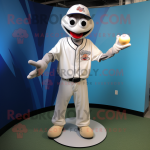 White Stilt Walker mascot costume character dressed with a Baseball Tee and Bracelets
