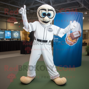 White Stilt Walker mascot costume character dressed with a Baseball Tee and Bracelets