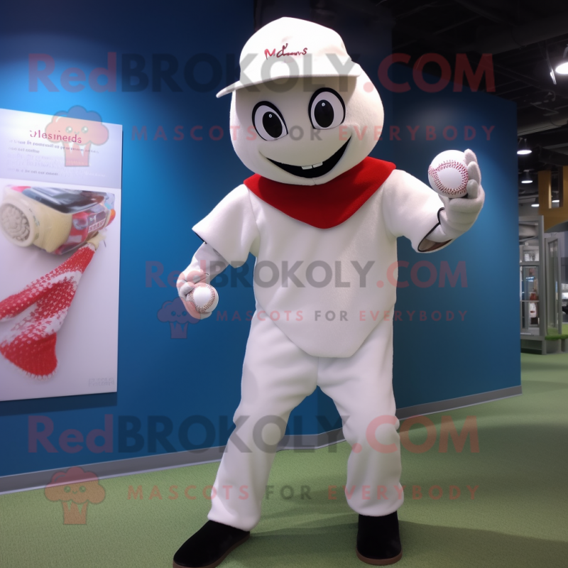 White Stilt Walker mascot costume character dressed with a Baseball Tee and Bracelets