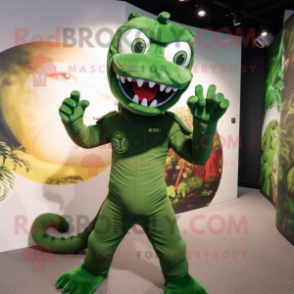 Forest Green Hydra mascot costume character dressed with a Rash Guard and Brooches