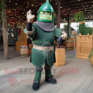 Forest Green Medieval Knight mascot costume character dressed with a Cargo Pants and Mittens