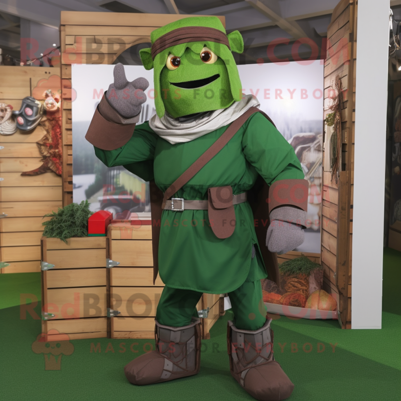 Forest Green Medieval Knight mascot costume character dressed with a Cargo Pants and Mittens