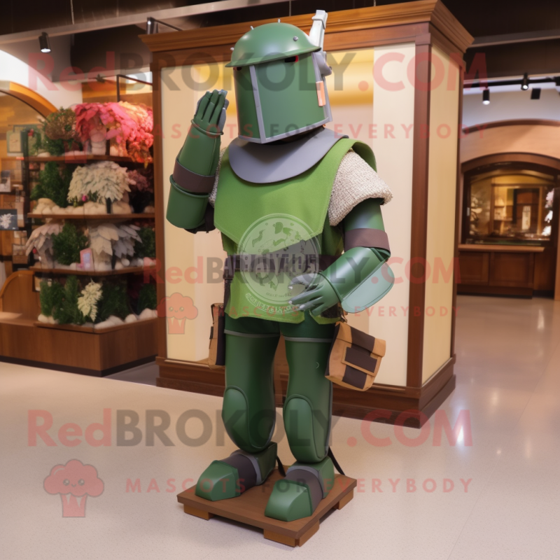 Forest Green Medieval Knight mascot costume character dressed with a Cargo Pants and Mittens