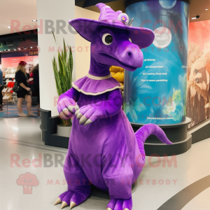 Purple Parasaurolophus mascot costume character dressed with a A-Line Dress and Caps