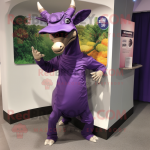 Purple Parasaurolophus mascot costume character dressed with a A-Line Dress and Caps