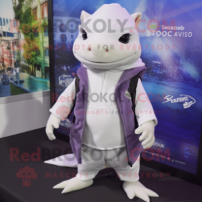 White Axolotls mascot costume character dressed with a Hoodie and Pocket squares