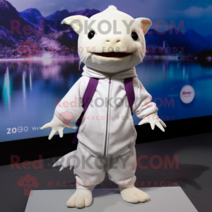 White Axolotls mascot costume character dressed with a Hoodie and Pocket squares