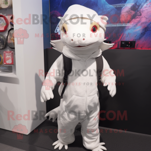 White Axolotls mascot costume character dressed with a Hoodie and Pocket squares