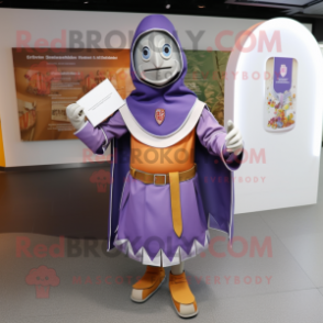 Lavender Swiss Guard mascot costume character dressed with a Long Sleeve Tee and Shawls
