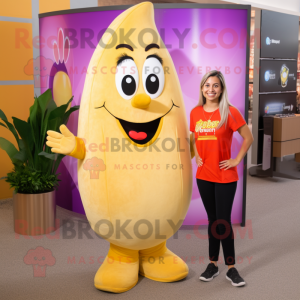 Gold Plum mascot costume character dressed with a Mom Jeans and Earrings