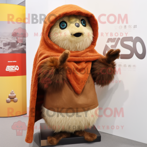 Rust Miso Soup mascot costume character dressed with a Parka and Shawl pins