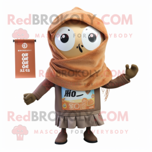 Rust Miso Soup mascot costume character dressed with a Parka and Shawl pins
