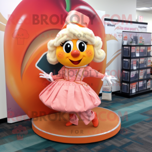 Peach Contortionist mascot costume character dressed with a Dress and Briefcases