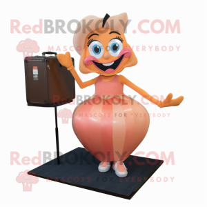 Peach Contortionist mascot costume character dressed with a Dress and Briefcases