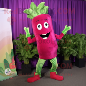 Magenta Celery mascot costume character dressed with a Capri Pants and Earrings