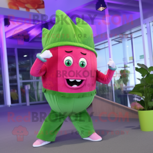 Magenta Celery mascot costume character dressed with a Capri Pants and Earrings