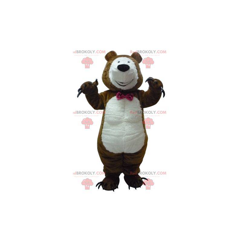 Mascotte d'ours de nounours marron et blanc avec des griffes -