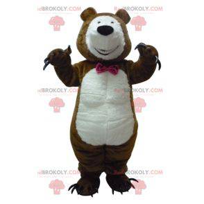 Mascotte d'ours de nounours marron et blanc avec des griffes -