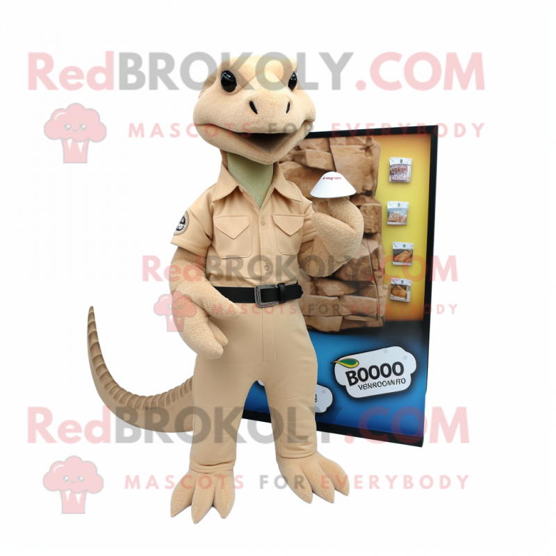 Beige Komodo Dragon mascot costume character dressed with a Bootcut Jeans and Wallets
