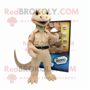 Beige Komodo Dragon mascot costume character dressed with a Bootcut Jeans and Wallets