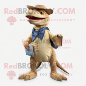 Beige Komodo Dragon mascot costume character dressed with a Bootcut Jeans and Wallets