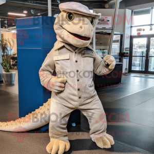 Beige Komodo Dragon mascot costume character dressed with a Bootcut Jeans and Wallets