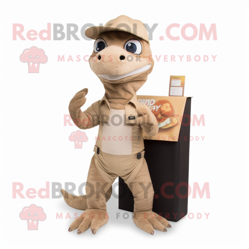 Beige Komodo Dragon mascot costume character dressed with a Bootcut Jeans and Wallets