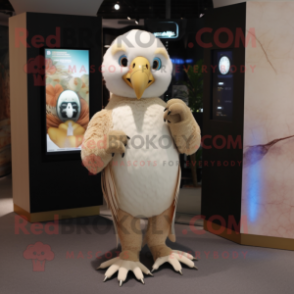 Beige Parrot mascot costume character dressed with a Bodysuit and Brooches