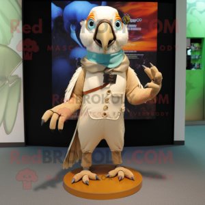 Beige Parrot mascot costume character dressed with a Bodysuit and Brooches