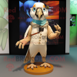 Beige Parrot mascot costume character dressed with a Bodysuit and Brooches