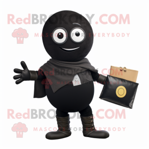 Black Human Cannon Ball mascot costume character dressed with a Sweater and Wallets
