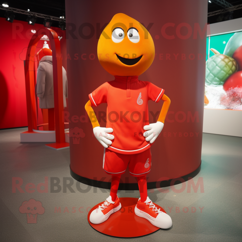 Red Mandarin mascot costume character dressed with a Shorts and Anklets