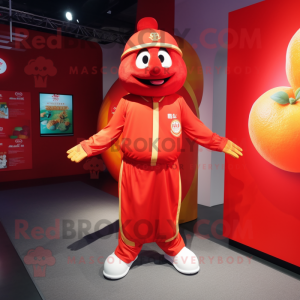 Red Mandarin mascot costume character dressed with a Shorts and Anklets