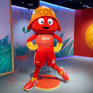 Red Mandarin mascot costume character dressed with a Shorts and Anklets