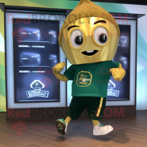 Gold Spinach mascot costume character dressed with a Running Shorts and Digital watches