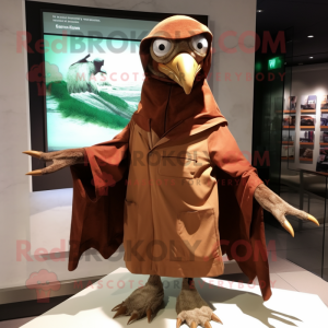 Brown Archeopteryx mascot costume character dressed with a Windbreaker and Shawl pins