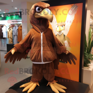 Brown Archeopteryx mascot costume character dressed with a Windbreaker and Shawl pins