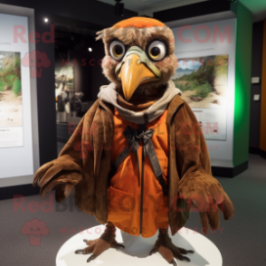 Brown Archeopteryx mascot costume character dressed with a Windbreaker and Shawl pins